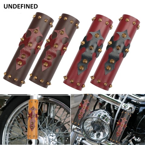 39mm-41mm Front Fork Protector Leather Cover Motor Gaiters Boot Shock Absorber Cover Dust Guard For Harley Cafe Racer Universal ► Photo 1/6