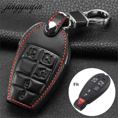 jingyuqin Leather Smart Fob Remote Key Cover for Chrysler Town & Country D-odge Grand Caravan Smart Keyless Case Fob 6BTN ► Photo 1/3