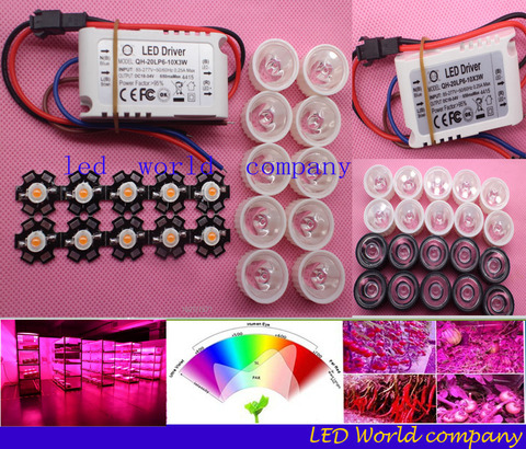 free shipping 2016 New Arrival , 10pcs 3w full spectrum led 380-840nm +1pcs 6-10x3w 600mA led driver+10pcs led lens led kit ► Photo 1/1