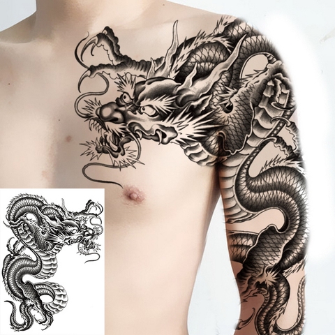 tatoos temporales for men shoulder tattoos dragon black large tattoo and body art sticker boys tattoo tribal designs mens decals ► Photo 1/6