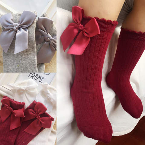New Kids Socks Toddlers Girls Big Bow Knee High Long Soft Cotton Lace baby Socks Kids Solid Colour Cute Bow Girls Socks ► Photo 1/6