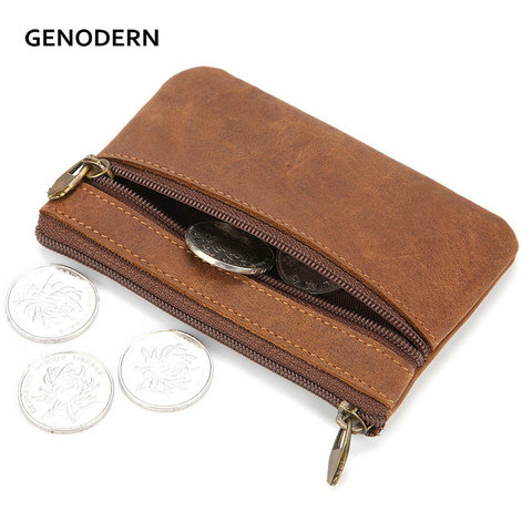 GENODERN Vintage Crazy Horse Leather Men's Coin Purse Genuine Leather Zipper Coin Wallet Retro Key Holder Small Money Bag ► Photo 1/6