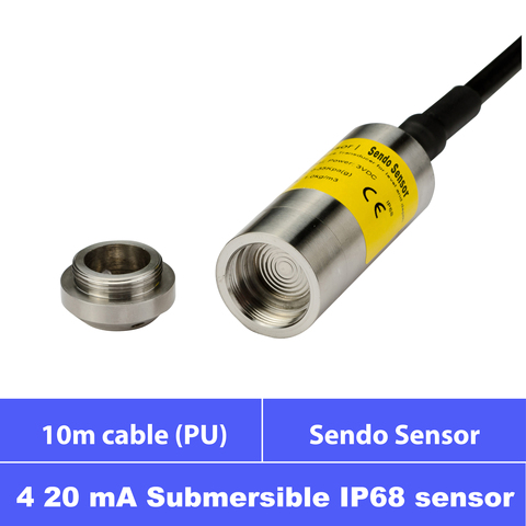 4m water range, 10m PU cable, IP68 protection, 4-20mA submersible pressure sensor, h2o 1 m, 2m, 3m, depth 5m, 6m, 8m, level 10 m ► Photo 1/4