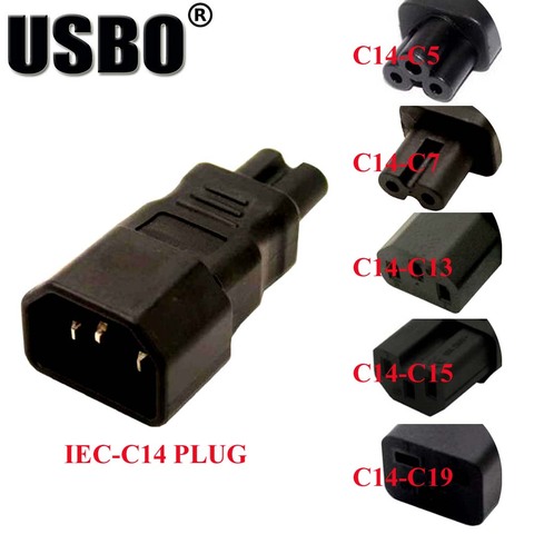 Black copper IEC320-C14 universal electrical AC power adaptor plug C14 to C5/C7/C13/C15/C19 PDU chassis plug socket convertor ► Photo 1/6