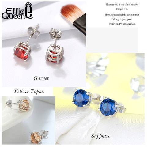 Effie Queen 925 Sterling Silver Earrings For Women With Red Purple Clear Zircon Crystal Stud Earrings Trendy Jewelry Gift BE84-W ► Photo 1/1