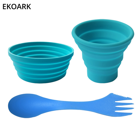 350ml Silicone Folding Cup& Bowl & Fork Set for Outdoor/Sport/Travel copo silicone Food-Grade FDA collapsible coffee/tea Cup Set ► Photo 1/6