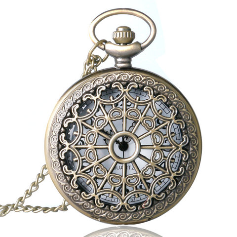 Relogio De Bolso Bronze Antique Vintage Quartz Steampunk Pocket Watch Spider Web Hollow Women Men Pendant Necklace Chain Gifts ► Photo 1/6