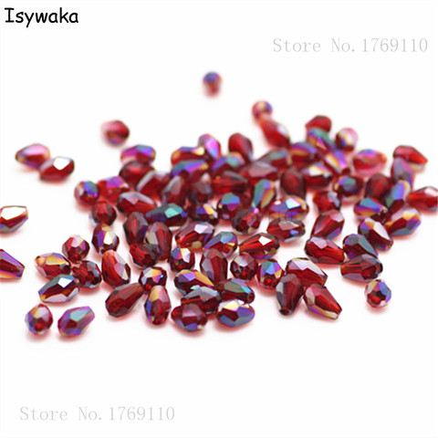 Isywaka 100pcs Red Colorful Color Faceted Teardrop Beads Austria Crystal Beads Glass Beads Loose Spacer Bead for DIY 3x5mm ► Photo 1/1