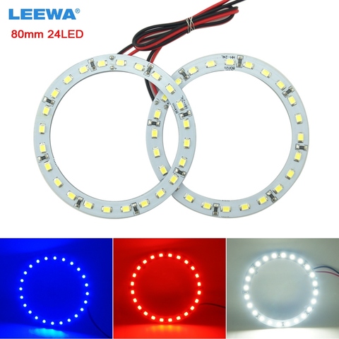 LEEWA 2pcs (pair) 80mm Car Angel Eyes 1210/3528 24SMD LED Headlight Halo Ring Angel Eye Lighting White Red Blue #CA2668 ► Photo 1/6