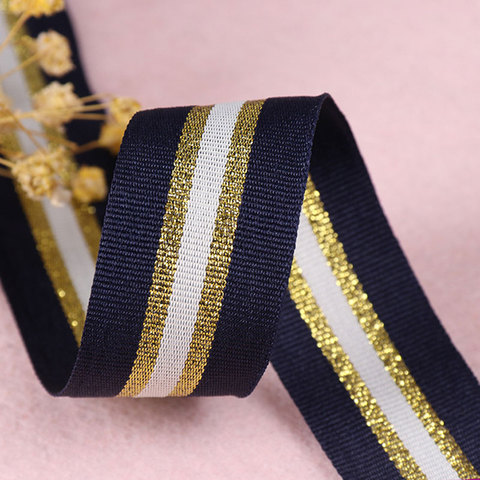 25mm Width Gold Silver Black Stripes Nylon Webbings Ribbons Soft Belt Tension DIY  Sewing Lace Trim Waist Band Garment Accessory ► Photo 1/3
