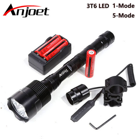 Anjoet Tactical flashlight torch 6000Lm XML 3T6 LED Waterproof flash light 18650 Rechargeable battery Tactical frame Tail switch ► Photo 1/6