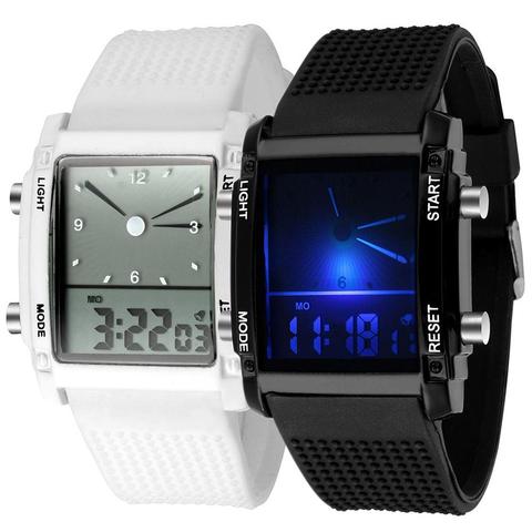 2022 Popular Brand Luxury Men Square Dial Dual Time Day Display Alarm Colorful LED Sports Wrist Watch ► Photo 1/6