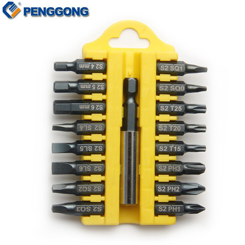 Screwdriver Bits Magnetic 17Pcs Slotted Phillips Torx Hexagon Square S2 Alloy Steel Electric Screwdriver With Rod Hand Tools ► Photo 1/4