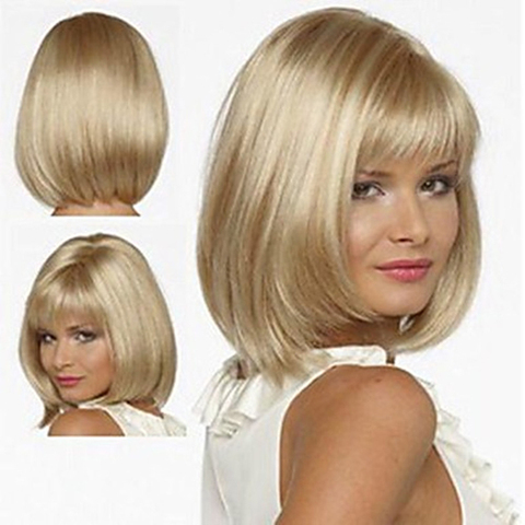 HAIRJOY White Women Synthetic Full Wigs Short Straight Bob Hairstyle Blonde HighLights Hair Wig Heat Resistant Free Shipping ► Photo 1/6