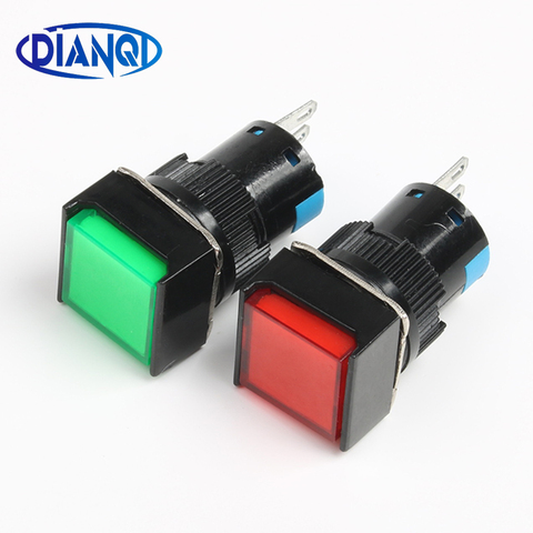 16MM 1NO1NC/2NO2NC Latching/Momentary plastic push button switch square pilot lamp Indicator light with LED lighting or no ► Photo 1/5