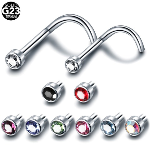 New 1PC G23 Titanium Nostril Nariz Piercing With Flat Gem Nose Screw Stud Nariz Nostril Rings Sexy Piercing Jewelry 20g&18g ► Photo 1/6