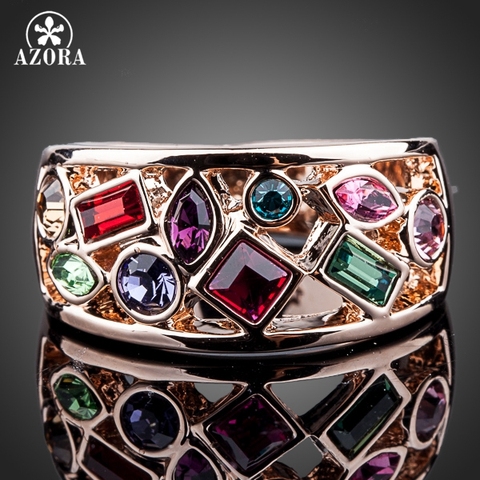 AZORA Rose Gold Color Multicolour Stellux Austrian Crystal Ring TR0097 ► Photo 1/4