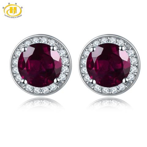 Hutang Round Earrings 2.16ct Natural Gemstone Rhodolite Garnet Solid 925 Sterling Silver Fine Jewelry for Women's Gift New ► Photo 1/6