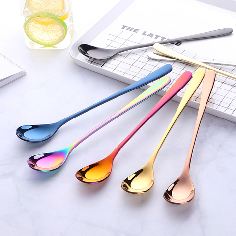 1PC 18/10 Stainless Steel Long Handle Ice Spoon 9 Color Rainbow Tableware For Coffee&Tea Ice Cream Dessert Stirring Spoons Scoop ► Photo 1/6