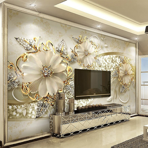 European Style 3D Relief Flowers Pattern Jewelry Photo Murals Wallpaper Living Room Hotel Luxury Background Wall Painting Decor ► Photo 1/6