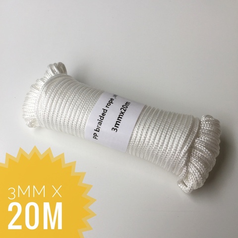 White 3mmx20m braided Polypropylene rope PP hang tag clothes line home decoration garden accessories outdoor camping rope ► Photo 1/4