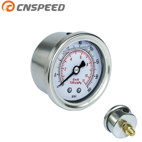 CNSPEED Fuel Pressure Gauge Liquid 0-160 psi Oil Press Gauge Fuel Gauge White Face Universal 1/8 NPT   YC100917 ► Photo 1/4