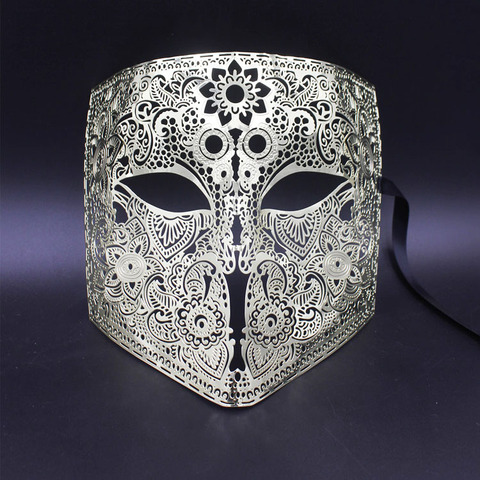 Gold Silver Color Full Face Bauta Phantom Cosplay Masquerade Mask Black Metal Skull Shield Mardi Gras Joker Party Mask ► Photo 1/6