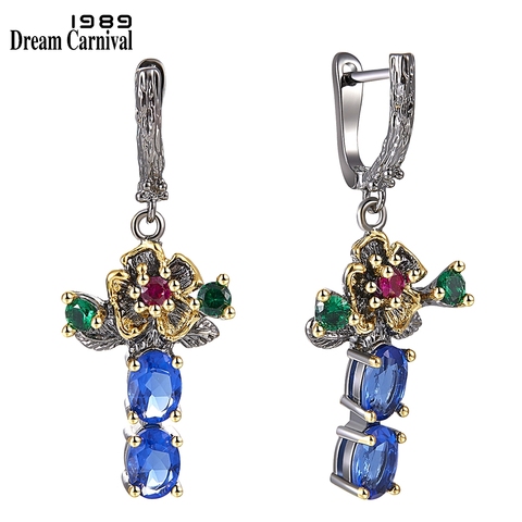 DreamCarnival 1989 New Arrived Flower Style Drop Earrings for Women Blue Zirconia Anniversary Party Chic Jewelry Hot Pick WE3877 ► Photo 1/6