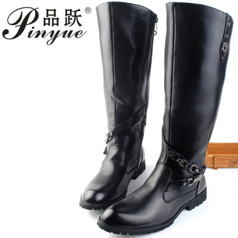 New Arrival Black Long Knee Boots Men Round Toe Buckle High Top Casual PU leather Shoes Man Motorcycle Boots Size 38-44 ► Photo 1/6