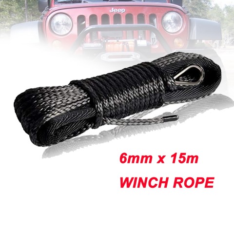 High quality 6mm x 15m plasma cable synthetic winch line uhmwpe rope with sheath car accessories ► Photo 1/4