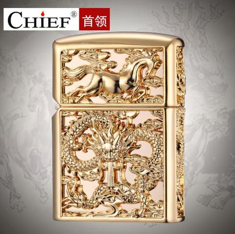 Luxury 3D Dragon Carving Lighter Retro Metal Grinding Wheel Kerosene Lighters Unique Gasoline Lighter Windproof Smoking Lighter ► Photo 1/3