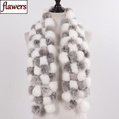 2022 New Winter Women Real Rabbit Fur Scarf Natural Warm Rabbit Fur Muffler Girl Fashion Knitted 100% Genuine Rabbit Fur Scarves ► Photo 1/6