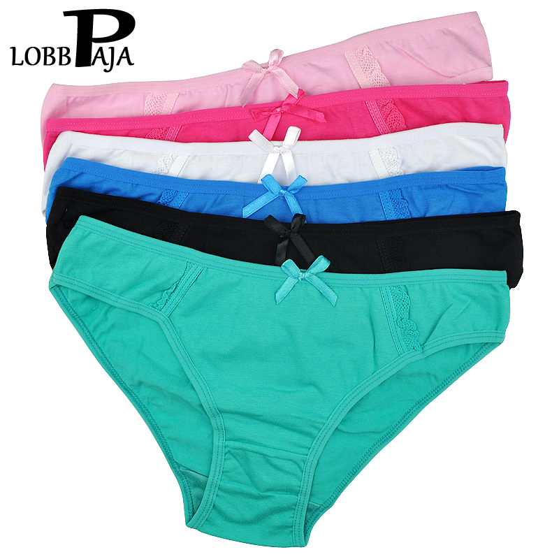 LOBBPAJA Brand Lot 5 pcs Women Underwear Cotton Briefs Solid Cute