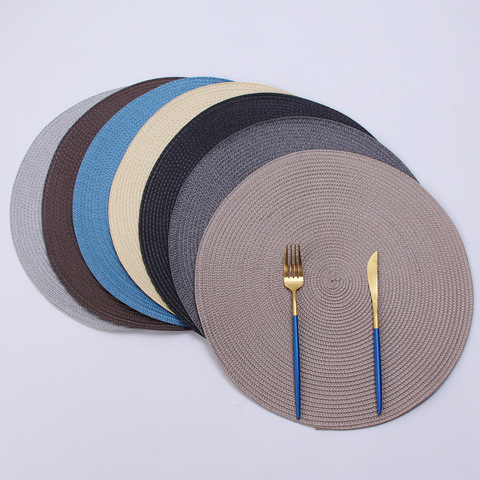 1pc Round Woven Placemats PP Waterproof Dining Table Mat Non-Slip Napkin Disc Bowl Pads Drink Cup Coasters Kitchen Decoration ► Photo 1/6