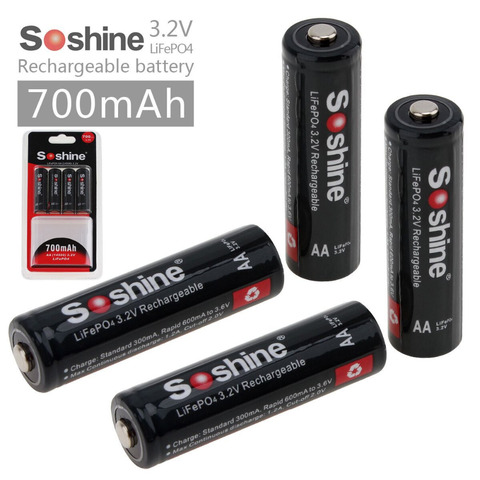 4Pcs/lot Soshine 3.2V LiFePO4 battery AA 14500 battery Rechargeable Protected with Battery Case  High Quality ► Photo 1/6