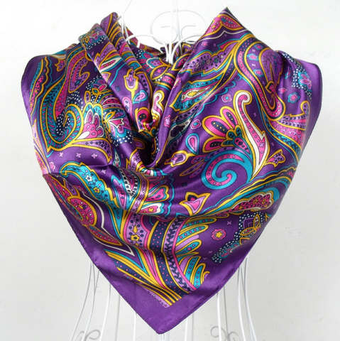 Spring And Autumn Female Satin Scarf,Big Square Scarves Hijabs Printed,Women Scarf,Purple Polyester Silk Scarf Shawl 90*90cm ► Photo 1/6