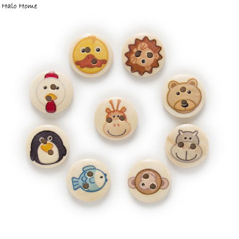 50pcs 2 Hole Cute Animal Wood Buttons Clothing Home Sewing Scrapbooking Decor Wooden Cartoon DIY 15mm ► Photo 1/3