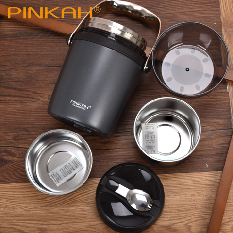 New Pinkah 1.6L Large Capacity 3-Layer Vacuum Insulated Bento Box Household Food Insulation Tank 304 Stainless Steel Lunch Box ► Photo 1/6