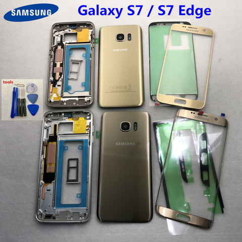S7 Middle Frame Battery Back Cover For Samsung Galaxy G930F G935F G930FD G935FD S7 Edge Full Housing With Touch Glass Lens ► Photo 1/6
