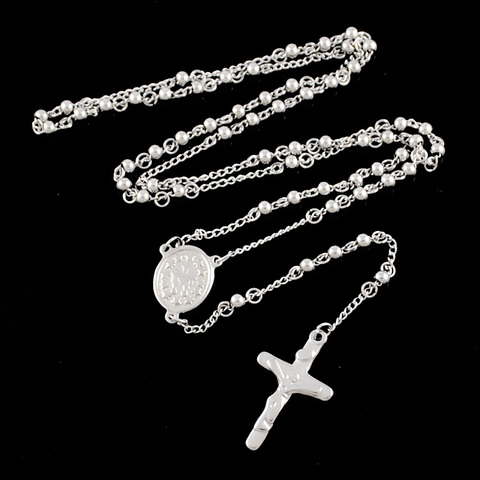 ATGO Rosary Beads chain Cross Religious Chain Stainless Steel Necklace Womens Mens fashion necklaces for women catholic BRN05 ► Photo 1/6