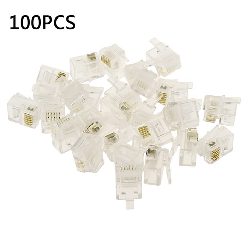 100Pcs 6P6C 4P4C RJ12 RJ11 Crystal Head Modular Plug Gold Plated Network Connector For Solid Phone Cables Connectors ► Photo 1/6