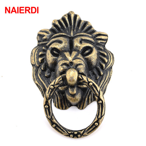 NAIERDI 69*44mm Antique Furniture Handle Vintage Lion Head Cabinet Pulls Handles Furniture Door Cabinet Drawer Pull Handle Knob ► Photo 1/6