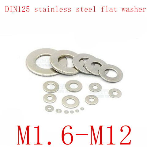 100Pcs DIN125 ISO7089 M1.6 M2 M2.5 M3 M3.5 M4 M5 M6 M8 M10 M12 304 Stainless Steel Flat Machine Washer Plain Washer Gaskets ► Photo 1/1