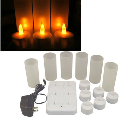 set of 6 Rechargeable led candle Flameless Tea Light electric lamp waxless Valentine Home Wedding church Table DIY decor-AMBER ► Photo 1/6