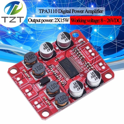 TZT TPA3110 Digital Power Amplifier Module 2x15W Dual Channel Stereo DIY Speaker Amplifier Electronics Design PCB DC 12V Red ► Photo 1/1