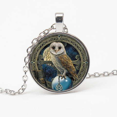 Fashion Charm Necklace Witchcraft Owl Photo Tibet Cabochon Glass Pendant Chain Choker Men and Women Gift Souvenir ► Photo 1/3
