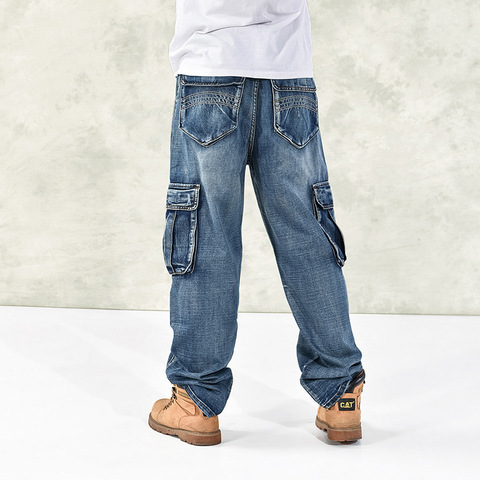 2022 New Multi Pocket Wide Leg Loose Jeans For Men Hip Hop Baggy Jeans Homme Men's Denim Trousers Plus Size 42 44 46 ► Photo 1/5