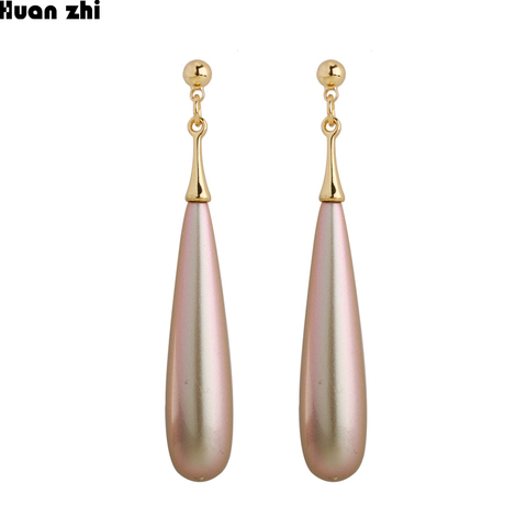 HUANZHI French S925 Sterling  Pin Prevent Allergy Gold Metal Water Drop Long Dangle Earrings for Women Girl Wedding Party ► Photo 1/6