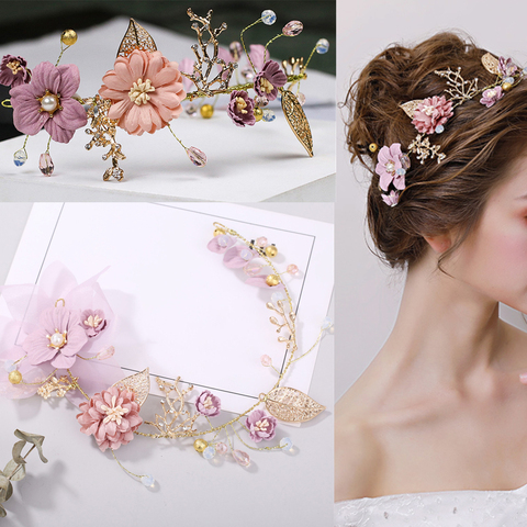 Bride Headpiece Crown Headband Headwear Pearl Wedding Headdress Handmade Romantic Flower Tiaras Hair Jewelry Accessories ► Photo 1/6