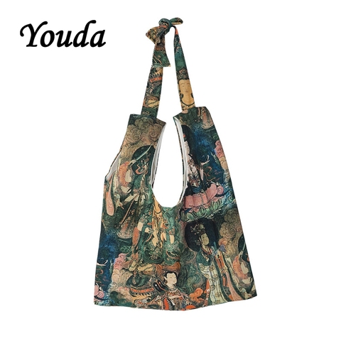 Youda Original Religious Art Handbag Large Capacity Vintage Style Canvas Bags Thick Shoulder Bag Casual Recyclable Shopping Tote ► Photo 1/6